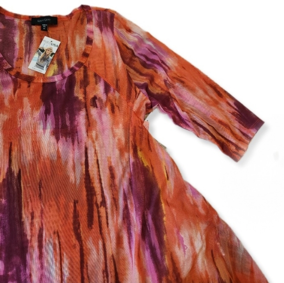 Karen Kane 3/4 Sleene Round Neck Mesh Knit Top in Coral Reef 2X Plus Size W-682 - Picture 3 of 13